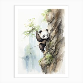 Panda Art Rock Climbing Watercolour 3 Art Print