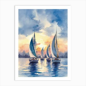 Sailboats At Sunset Art Print