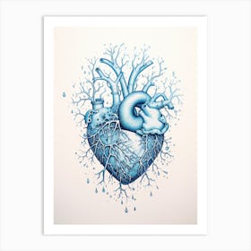 Icy Heart Detailed Line Drawing Blue Art Print