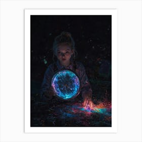 Girl With A Glowing Ball Art Print