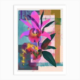 Orchid 4 Neon Flower Collage Art Print