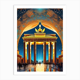 Brandenburg Gate At Night - Berlin Germany Futuristic Abstract Fantasy Psychedelic Trippy Mandala Artwork Yoga Fractals Cool Wall Decor Meditation Room Gift For Him European Cityscapes Art Print