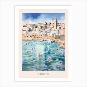 Swimming In Tangier Morocco Watercolour Poster Art Print