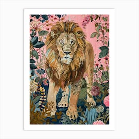 Floral Animal Painting Lion 2 Art Print