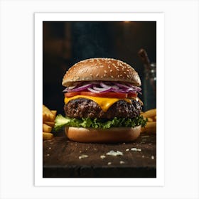 Hamburger With Fries And Onion Art Print