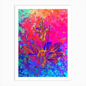 Daylily Botanical in Acid Neon Pink Green and Blue n.0358 Art Print