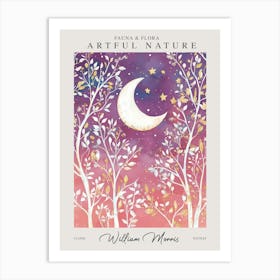 William Morris Moon Stars Botanical Pink Exhibition Art Print