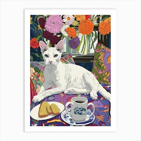 Tea Time With A Devon Rex Cat 3 Art Print