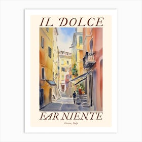 Il Dolce Far Niente Genoa, Italy Watercolour Streets 2 Poster Art Print
