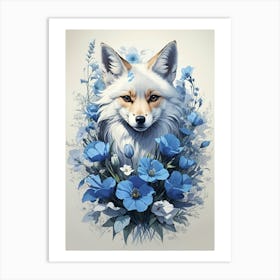 Fox With Blue Flowers Art Print