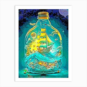 Boat art in glass bottles 3 Art Print