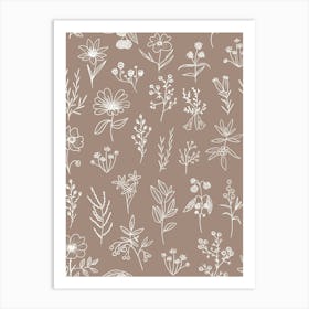 Little Patagonian Wildflowers - Brown Art Print