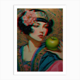 Asian Woman With Green Apple Art Print