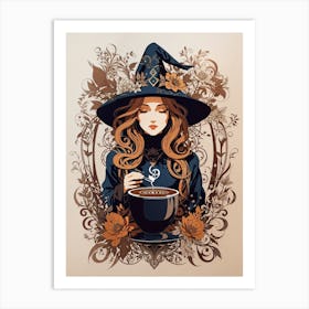 Witch With Cup Of Coffee Art Print
