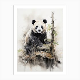 Panda, Japanese Brush Painting, Ukiyo E, Minimal 1 Art Print
