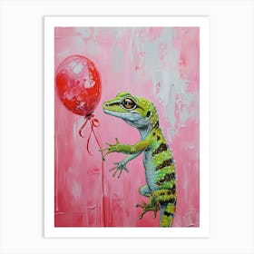 Cute Gecko With Balloon Art Print