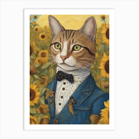 Cat In Sunflowers Art Print