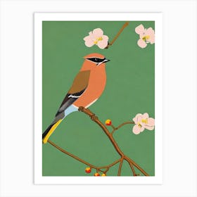 Cedar Waxwing 2 Midcentury Illustration Bird Art Print