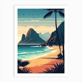 Sunrise in Rio de Janeiro, Brazil - Retro Landscape Beach and Coastal Theme Travel Poster Art Print