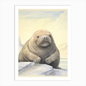 Storybook Animal Watercolour Walrus 2 Art Print