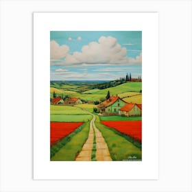 Green plains, distant hills, country houses,renewal and hope,life,spring acrylic colors.33 Art Print