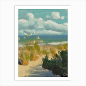 Seaside landscape - original oil painting perfect for a beach house or relaxing wall art - swimming vibes Art Print