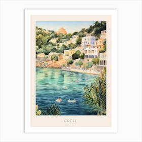 Swimming In Crete Greece Watercolour Poster Art Print