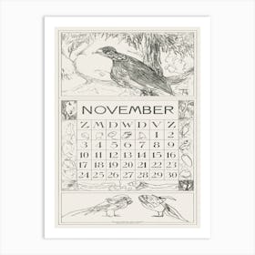 November Calendar Sheet With Wood Pigeon (1917), Theo Van Hoytema Art Print