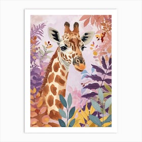 Giraffe In The Leaves Watercolour Inspired 3 Art Print