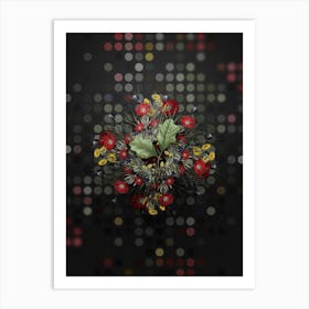Vintage Bear Oak Leaves Floral Wreath on Dot Bokeh Pattern n.0487 Art Print