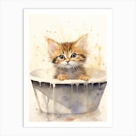 Pixiebob Cat In Bathtub Bathroom 3 Art Print