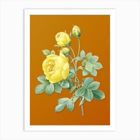 Abehx Vintage Yellow Rose Botanical On Sunset Orange N Art Print