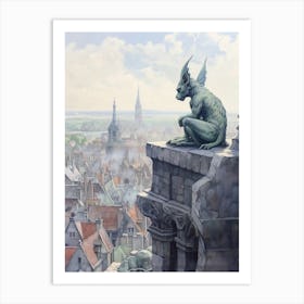 Gargoyle Watercolour In Brussels 2 Art Print