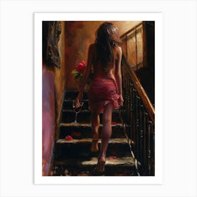 Woman Walking Down The Stairs 1 Art Print