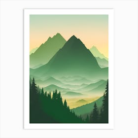 Misty Mountains Vertical Composition In Green Tone 89 Art Print