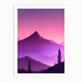 Misty Mountains Vertical Composition In Purple Tone Art Print