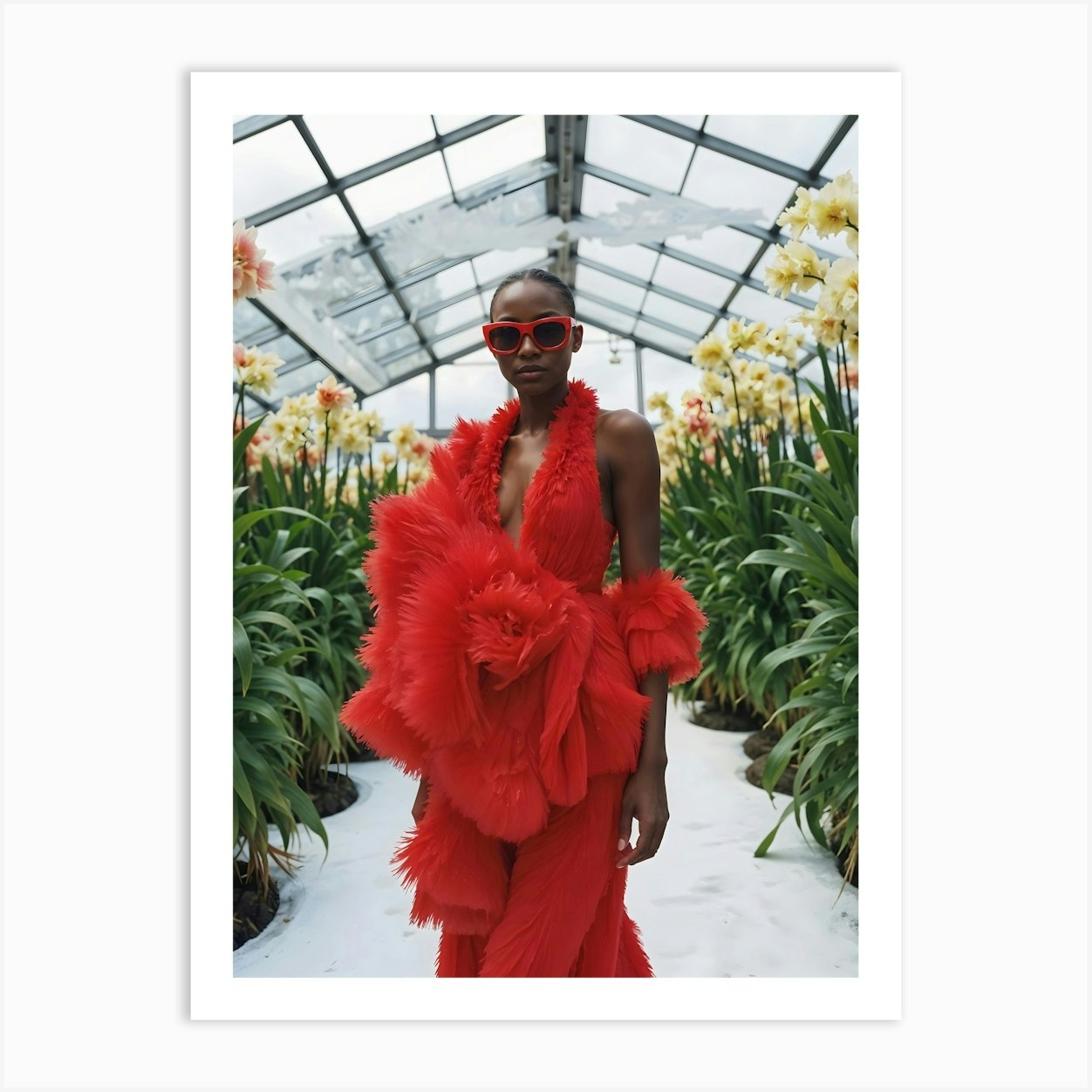 African American woman model in red dress Art Print by KarloCuris