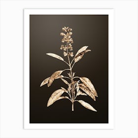 Gold Botanical Sage Plant on Chocolate Brown n.4233 Art Print