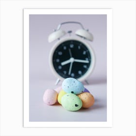 Easter Eggs And Clock Art Print