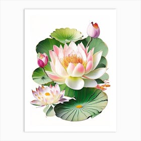 Lotus Flowers In Garden Decoupage 2 Art Print