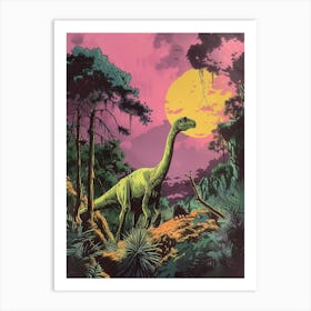 Dinosaur In Jurassic Moonlit Landscape Art Print