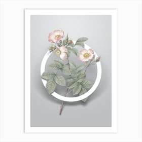 Vintage Short Styled Field Rose Minimalist Flower Geometric Circle on Soft Gray n.0306 Art Print