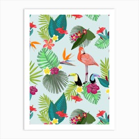 Tropical Toucan Flamingo Art Print
