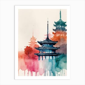 Watercolor Of A Pagoda 2 Art Print