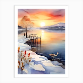Winter Sunset By The Lake Art Print