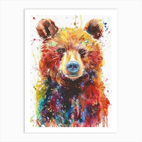 Brown Bear Colourful Watercolour 2 Art Print