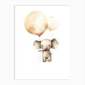 Baby Elephant Flying With Ballons, Watercolour Nursery Art 2 Art Print