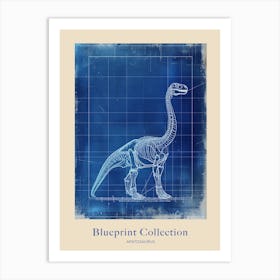 Apatosaurus Dinosaur Blue Print Sketch 4 Poster Art Print