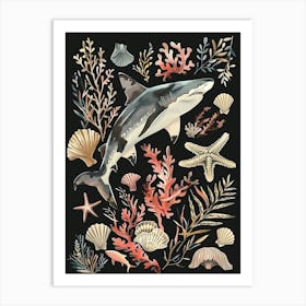 Lemon Shark Seascape Black Background Illustration 2 Art Print
