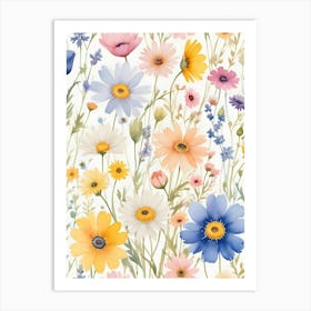 Colorful Flowers Watercolor Painting 2 Art Print